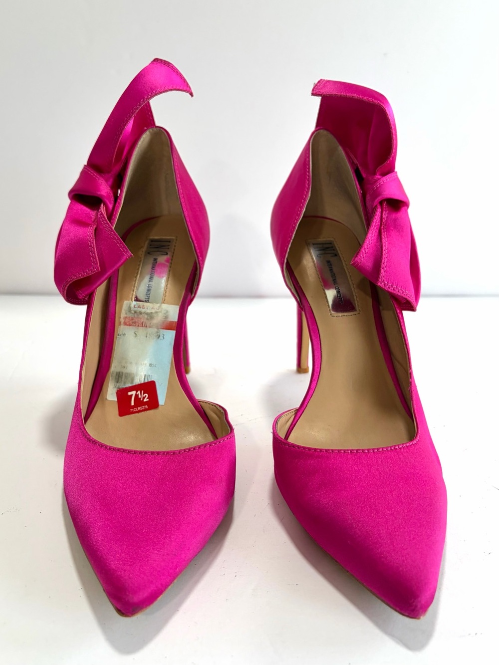 🎀 INC International Concepts Hot Pink Satin Bow Heels Stilettos Pumps 🎀